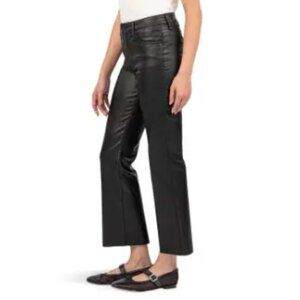 KUT from the Kloth Kelsey High Rise Ankle Flare Black Faux Leather 14 NWT